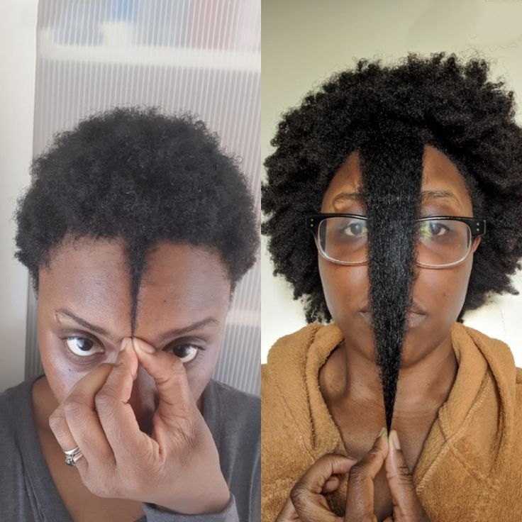 Black woman showing natural hair length progress